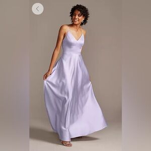 David’s Bridal spaghetti strap satin A-line dress, size 10 with D cups